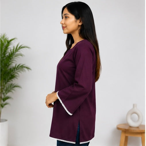 VASTROX Women’s Premium Cotton Bell Sleeve Top | Purple | Casual & Everyday Wear