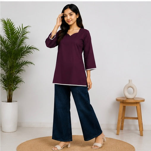 VASTROX Women’s Premium Cotton Bell Sleeve Top | Purple | Casual & Everyday Wear