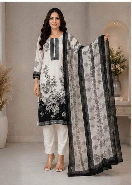 Elegant Black & White Printed Suit Set