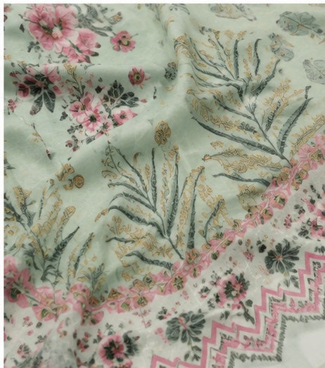 Women’s Mint Green Floral Printed Cotton Suit Set with Dupatta