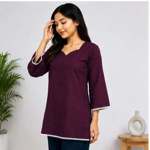 VASTROX Women’s Premium Cotton Bell Sleeve Top | Purple | Casual & Everyday Wear