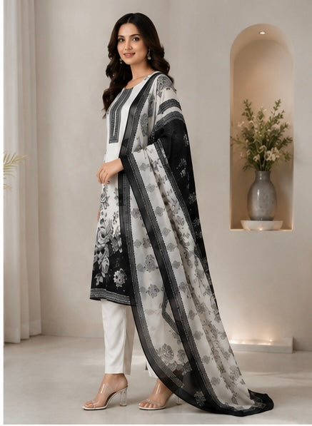 Elegant Black & White Printed Suit Set