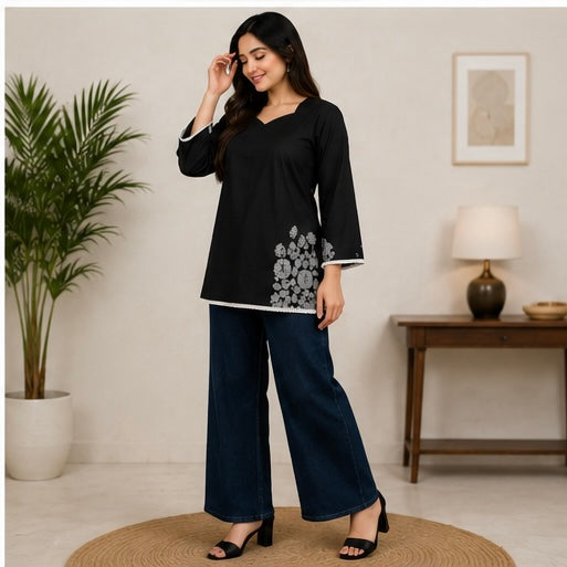 VASTROX Women’s Premium Cotton Bell Sleeve Top | Black | Casual & Everyday Wear