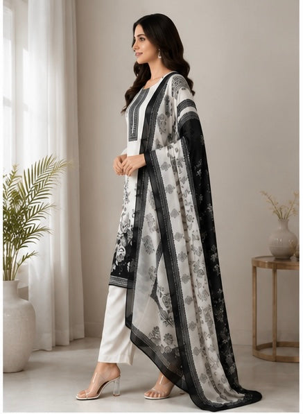 Elegant Black & White Printed Suit Set