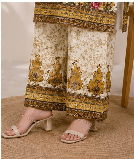 Premium Mustard Printed Cotton Suit