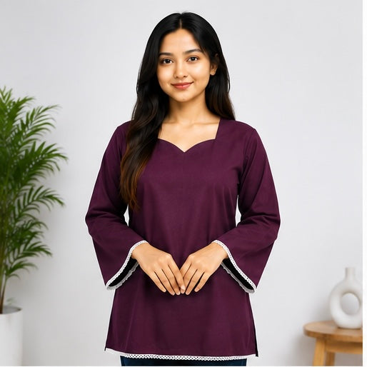 VASTROX Women’s Premium Cotton Bell Sleeve Top | Purple | Casual & Everyday Wear