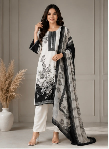 Elegant Black & White Printed Suit Set