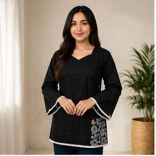 VASTROX Women’s Premium Cotton Bell Sleeve Top | Black | Casual & Everyday Wear